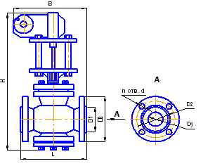Габаритные и соединительные размеры клапана регулирующего КP-1